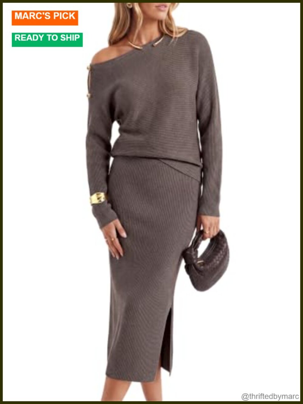 Women's Wool Blend Off Shoulder Sweater Skirt Sets